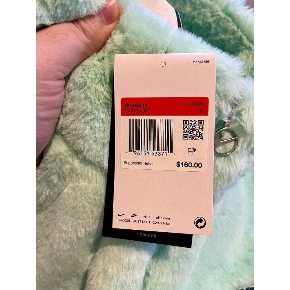 Nike Sportswear Icon Clash Mint Green Faux Fur Pocket Full Zip Jacket Sz L NWT - Picture 6 of 6